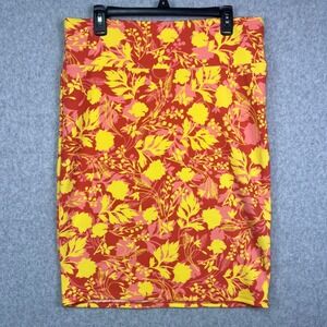 LuLaRoe Cassie Skirt Women's 34W Orange Yellow Floral Pencil Pull On Knee Length